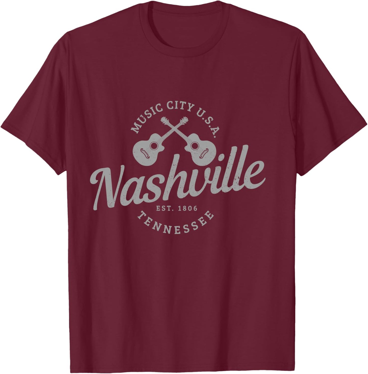 Nashville Tennessee Guitar Country Music City Souvenir T-Shirt - T-Shirt | Maroon