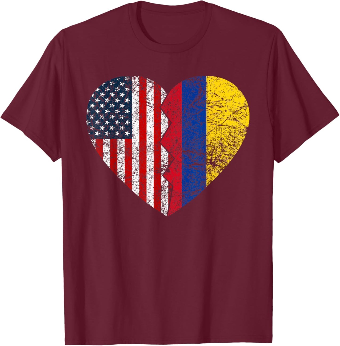 Colombian American Flag Heart | United States Colombia Roots Women Kids Men T-Shirt - T-Shirt | Maroon