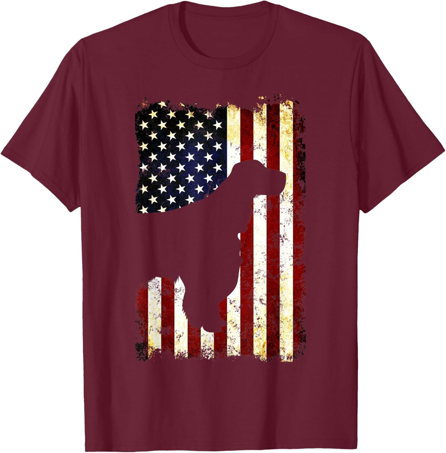 English Springer Spaniel Silhouette American Flag Women Men T-Shirt - T-Shirt | Maroon