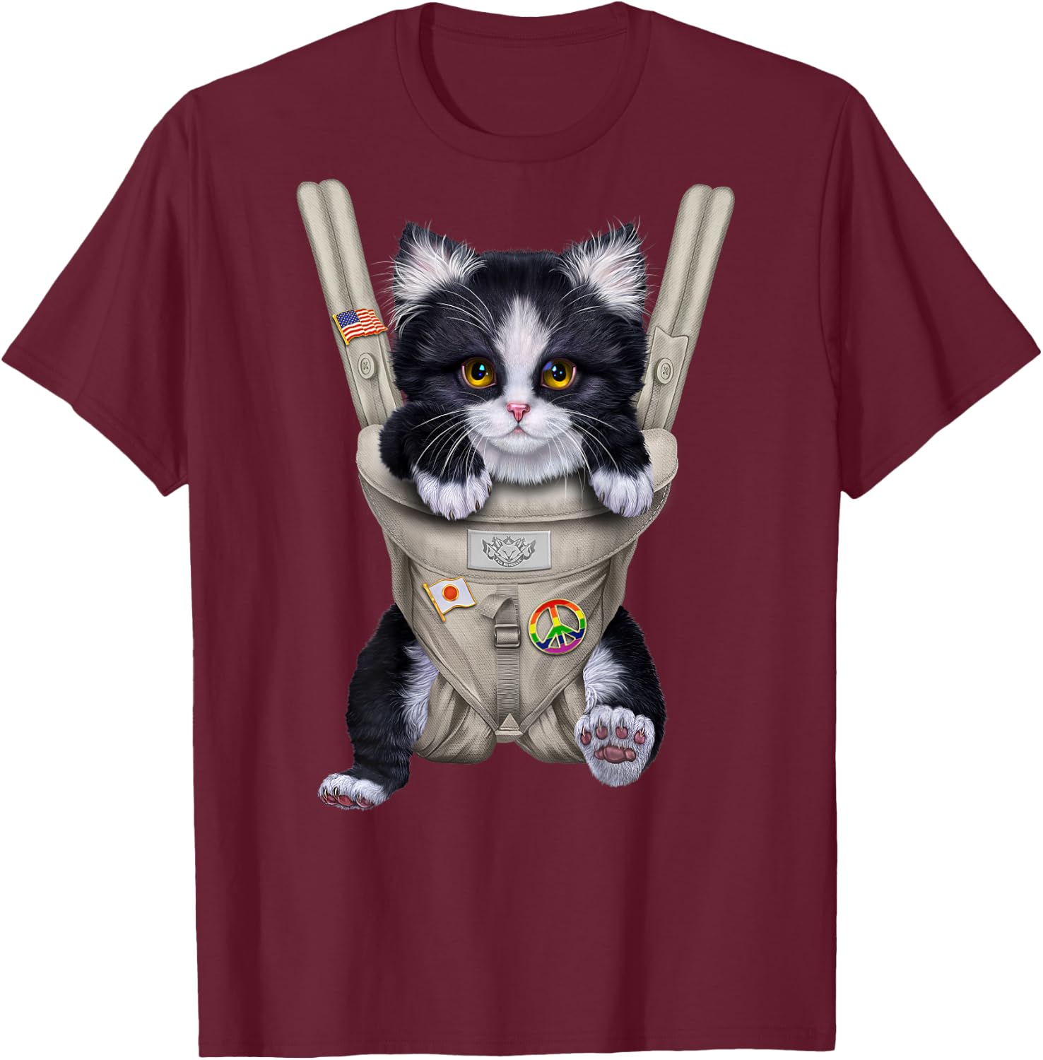 Tuxedo Cat in Baby Carrier Women Kids T-Shirt - T-Shirt | Maroon