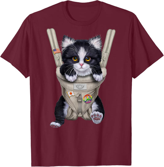 Tuxedo Cat in Baby Carrier Women Kids T-Shirt - T-Shirt | Maroon