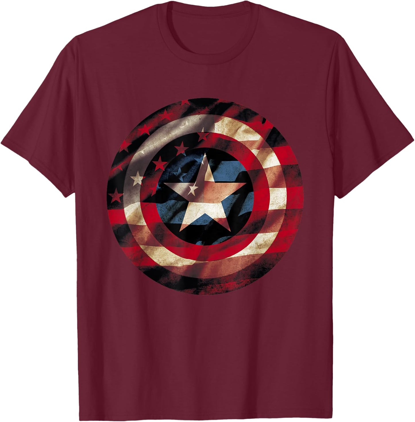 Marvel Captain America Avengers Shield Flag T-Shirt - T-Shirt | Maroon