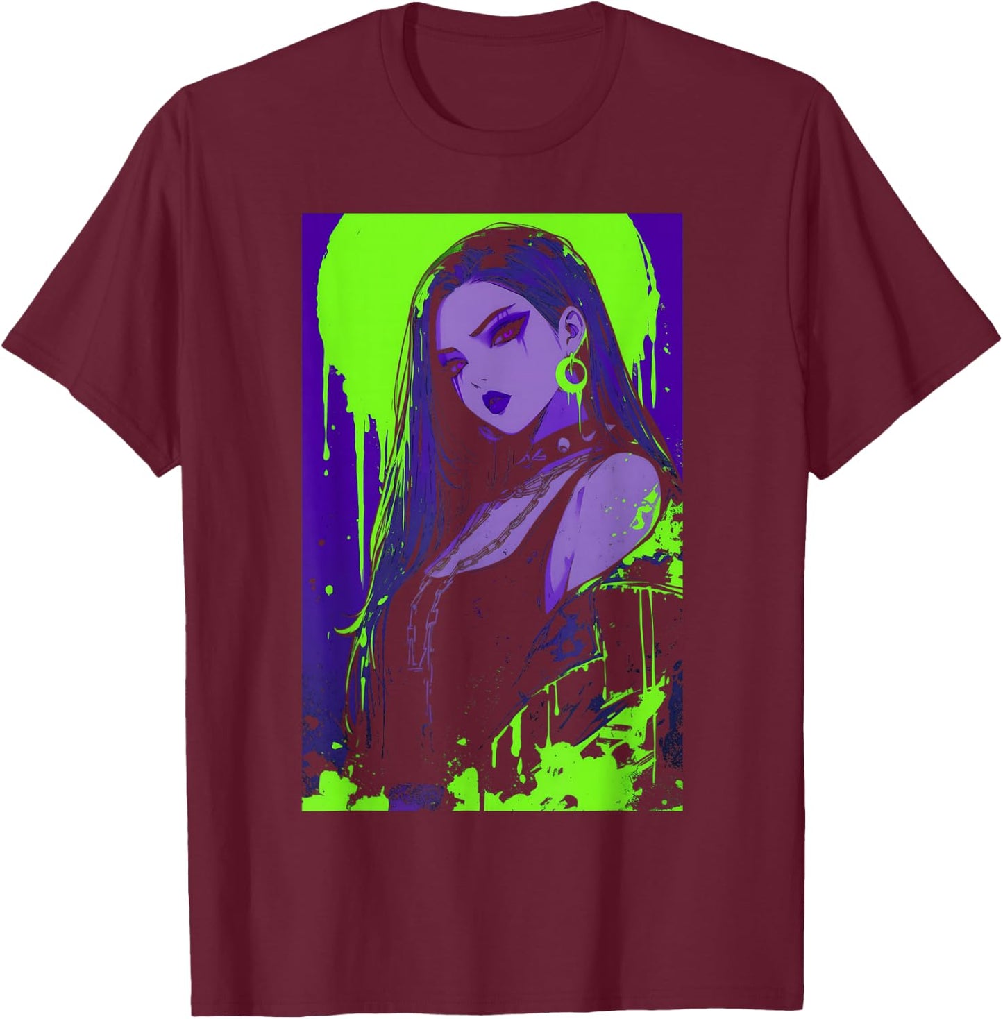 Cybergoth Cybercore Grunge Punk Goth Girl Alt Anime Manga T-Shirt - T-Shirt | Maroon