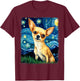 Chihuahua Dog Starry Night Painting T-Shirt - T-Shirt | Maroon