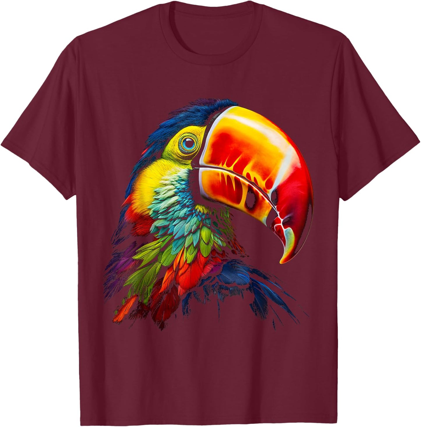 Toucan Bird Art Face Animal Coloful Motif Toucan T-Shirt - T-Shirt | Maroon