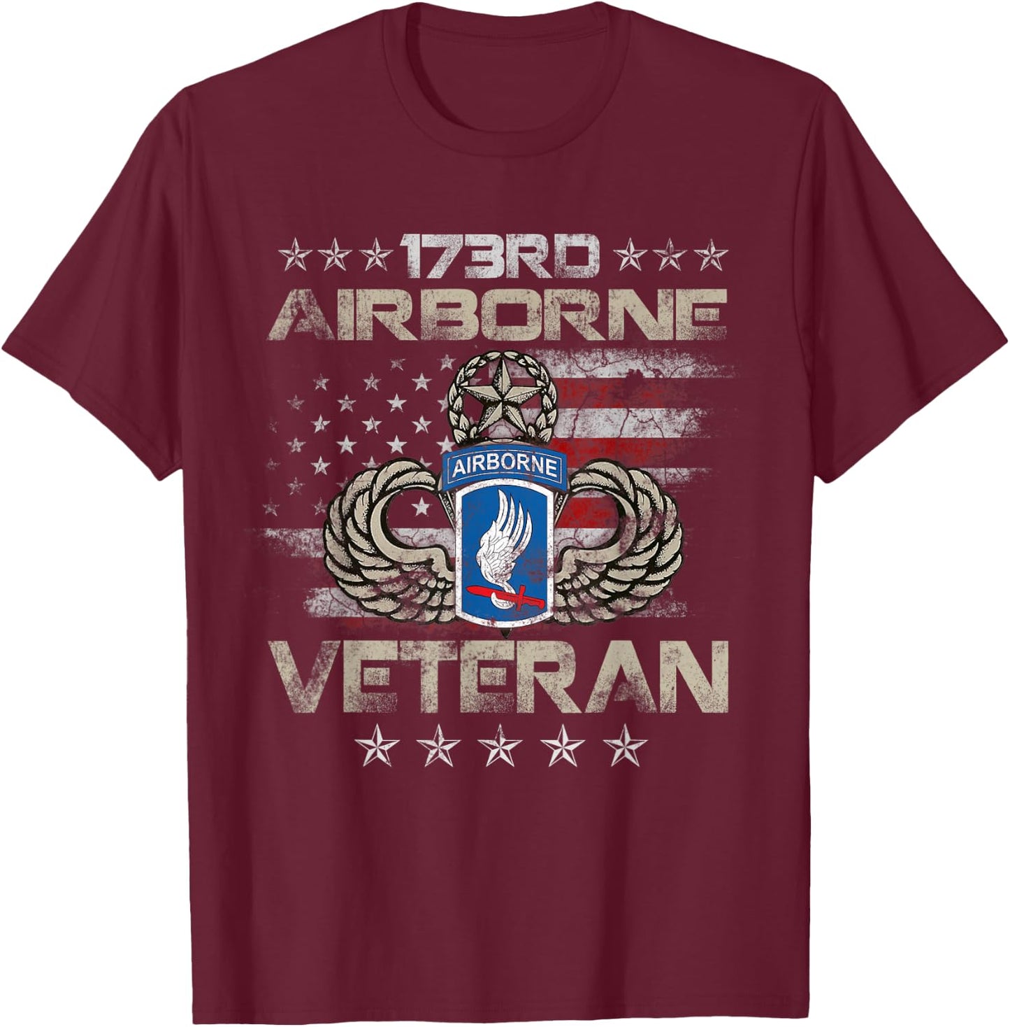 173rd Airborne Brigade Veteran U.S Flag Airborne Paratrooper T-Shirt - T-Shirt | Maroon