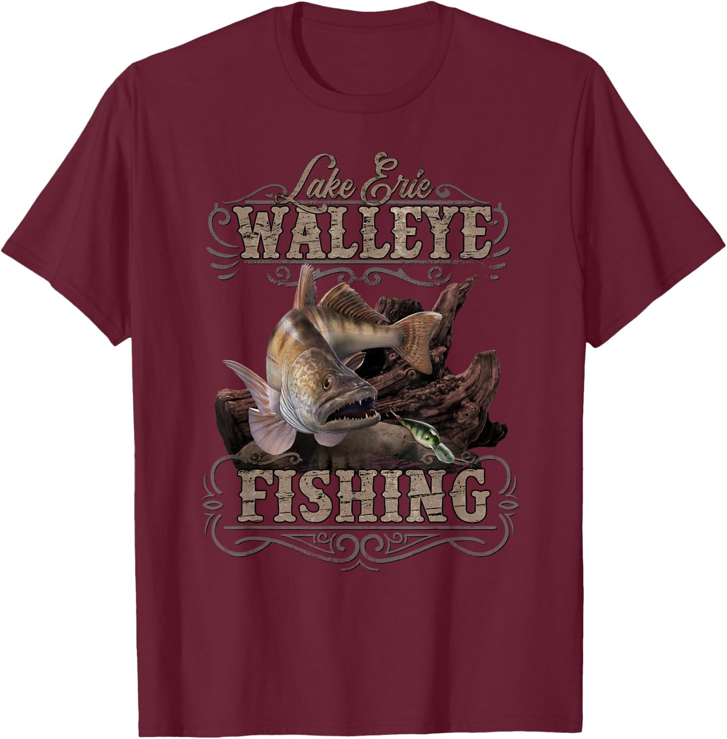 Lake Erie Walleye Fisherman Gift T-Shirt - T-Shirt | Maroon