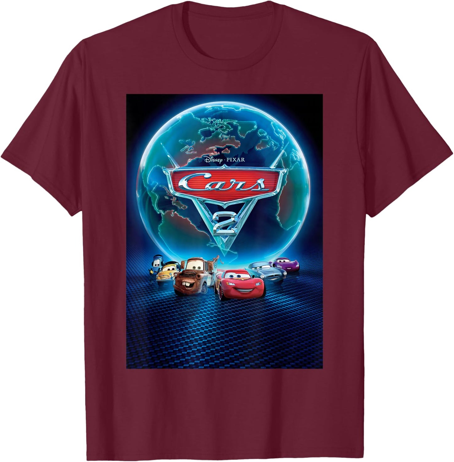 Disney Pixar Cars 2 Classic Movie Poster T-Shirt - T-Shirt | Maroon