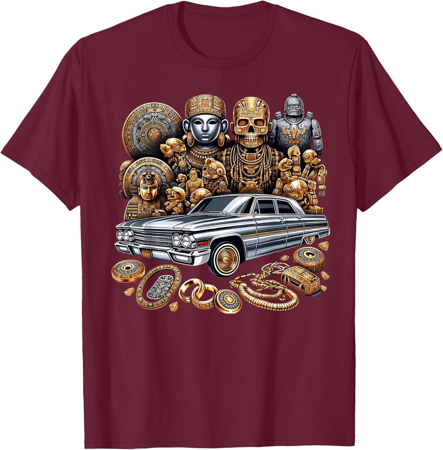 Mexican Street Culture Lowrider Latino Cinco De Mayo Aztec T-Shirt - T-Shirt | Maroon