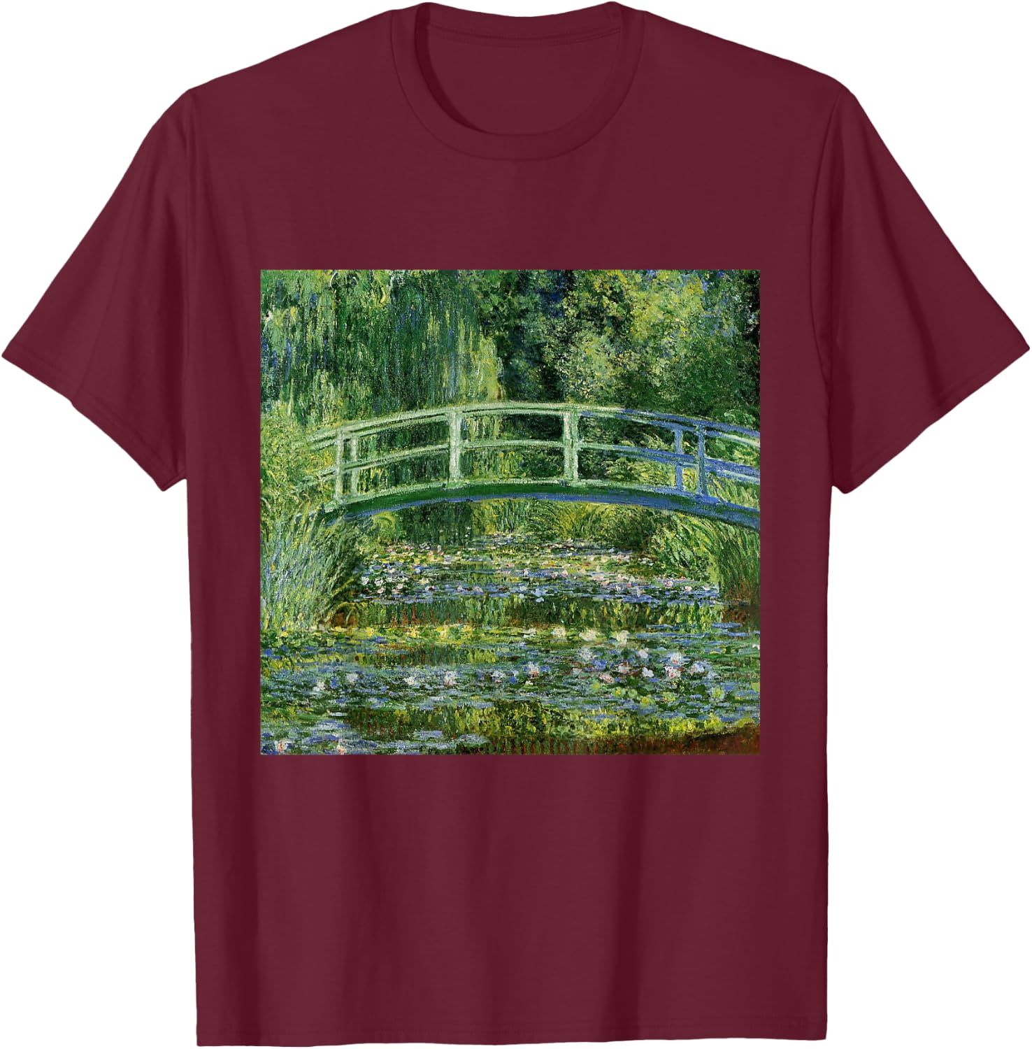 Monets Water Lilies and Japanese Bridge T-Shirt - T-Shirt | Maroon