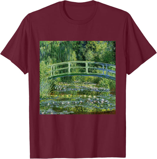 Monets Water Lilies and Japanese Bridge T-Shirt - T-Shirt | Maroon
