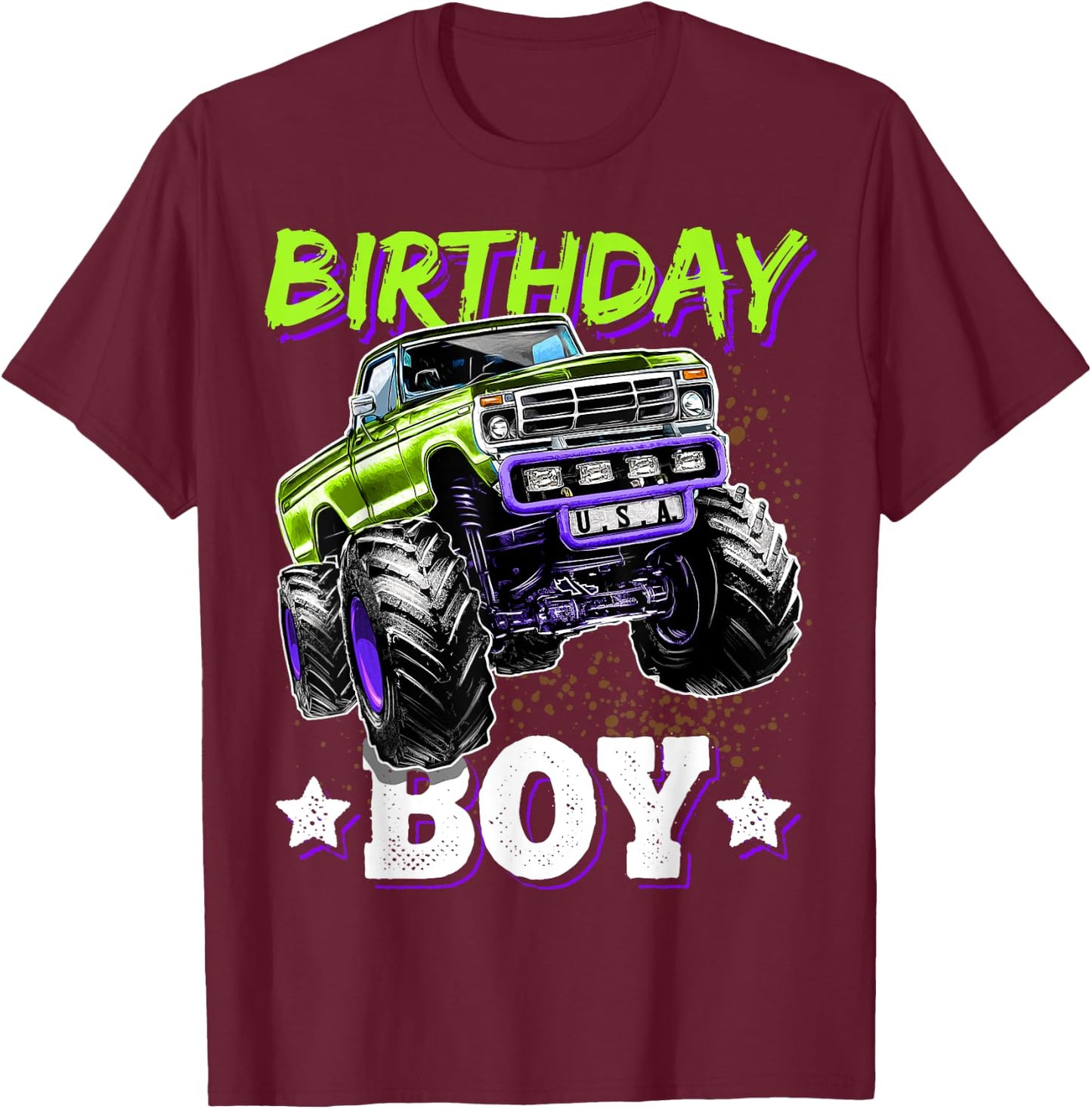 Birthday Boy Monster Truck Birthday Party Gift Boys Kids T-Shirt - T-Shirt | Maroon