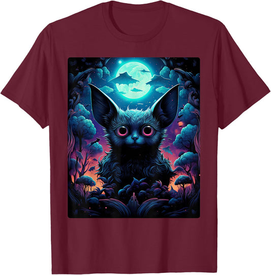 Gothic Bat Spooky Bats Pattern Moon Night T-Shirt - T-Shirt | Maroon