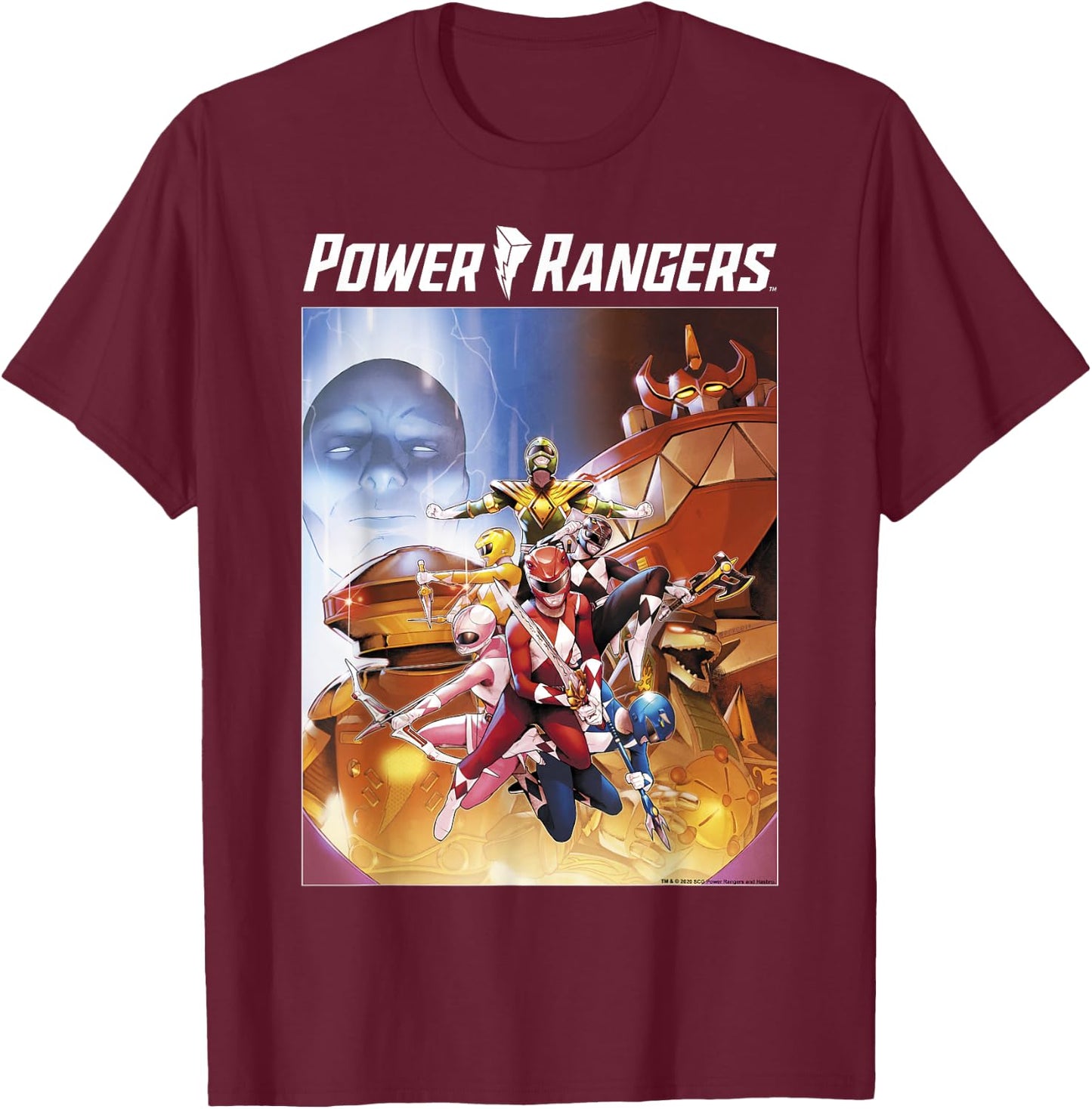 Power Rangers Rainbow Color Action Group Shot Poster T-Shirt - T-Shirt | Maroon