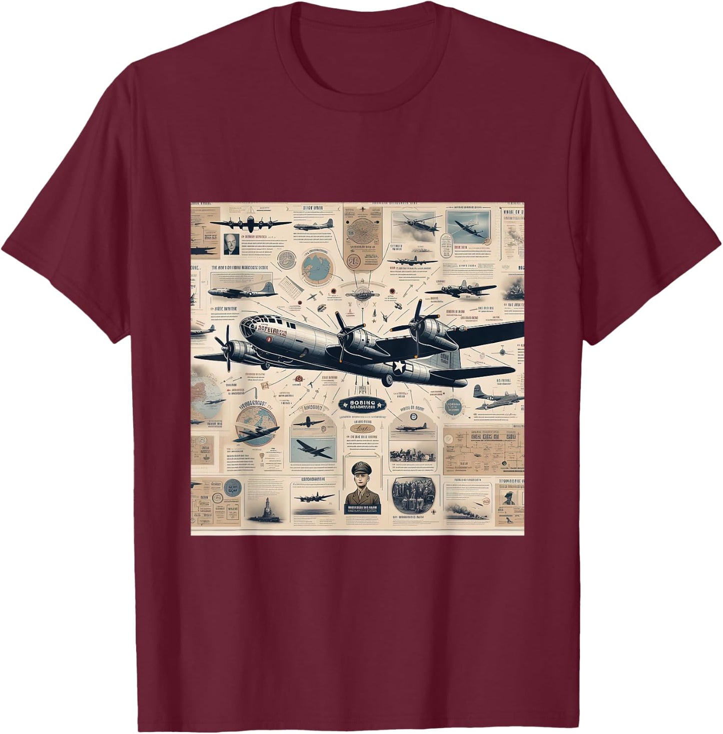 B29 Superfortress WW2 Warplane Airplane Infographics T-Shirt - T-Shirt | Maroon