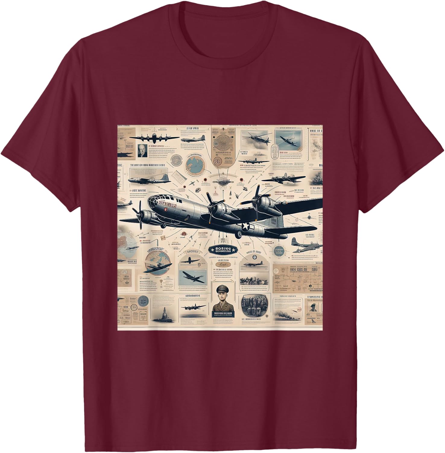 B29 Superfortress WW2 Warplane Airplane Infographics T-Shirt - T-Shirt | Maroon