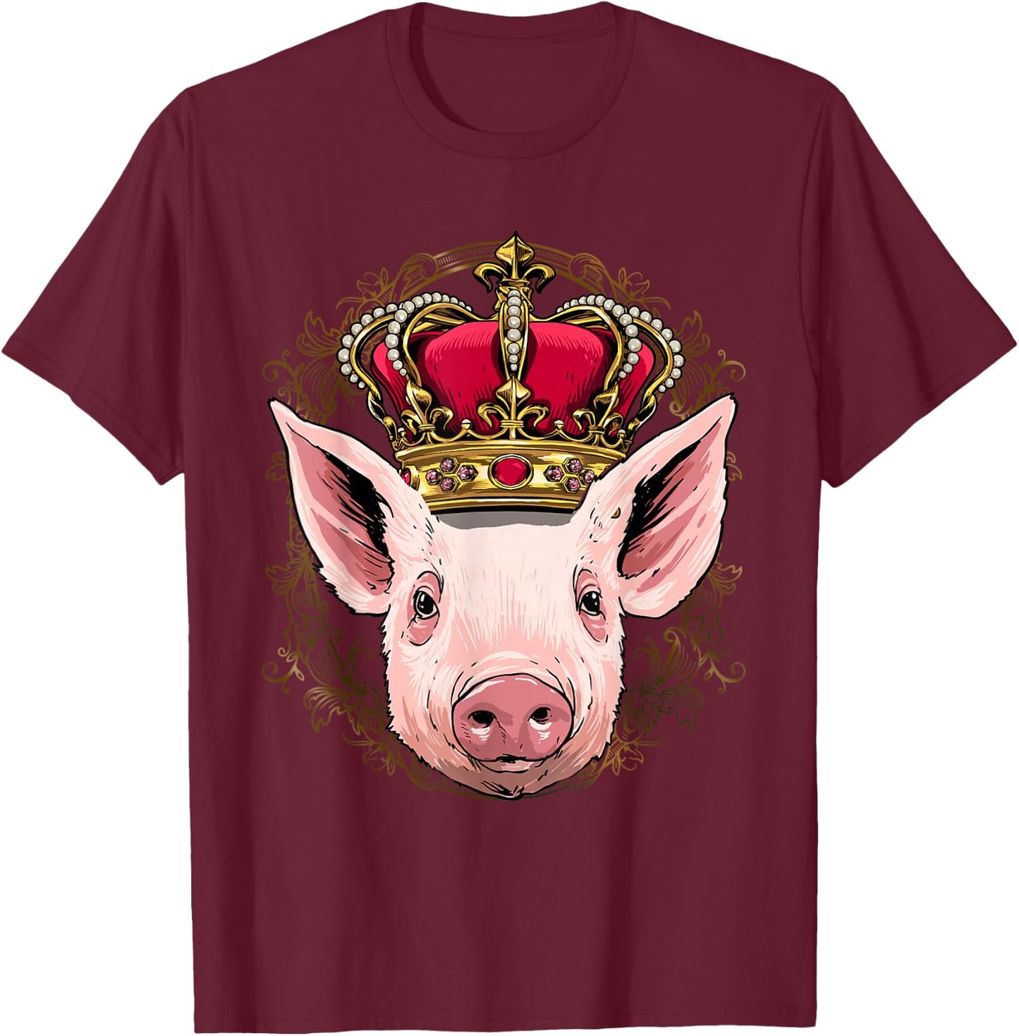 King Pig Wearing Crown - Queen Pig Animal T-Shirt - T-Shirt | Maroon