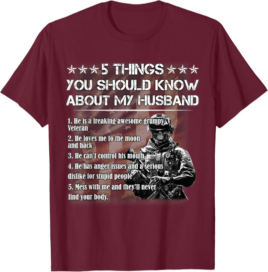 5 Things you should know about my Husband T-Shirt - T-Shirt | Maroon