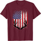 Deer Hunting American Flag Whitetail Buck Antlers Short Sleeve T-Shirt - T-Shirt | Maroon