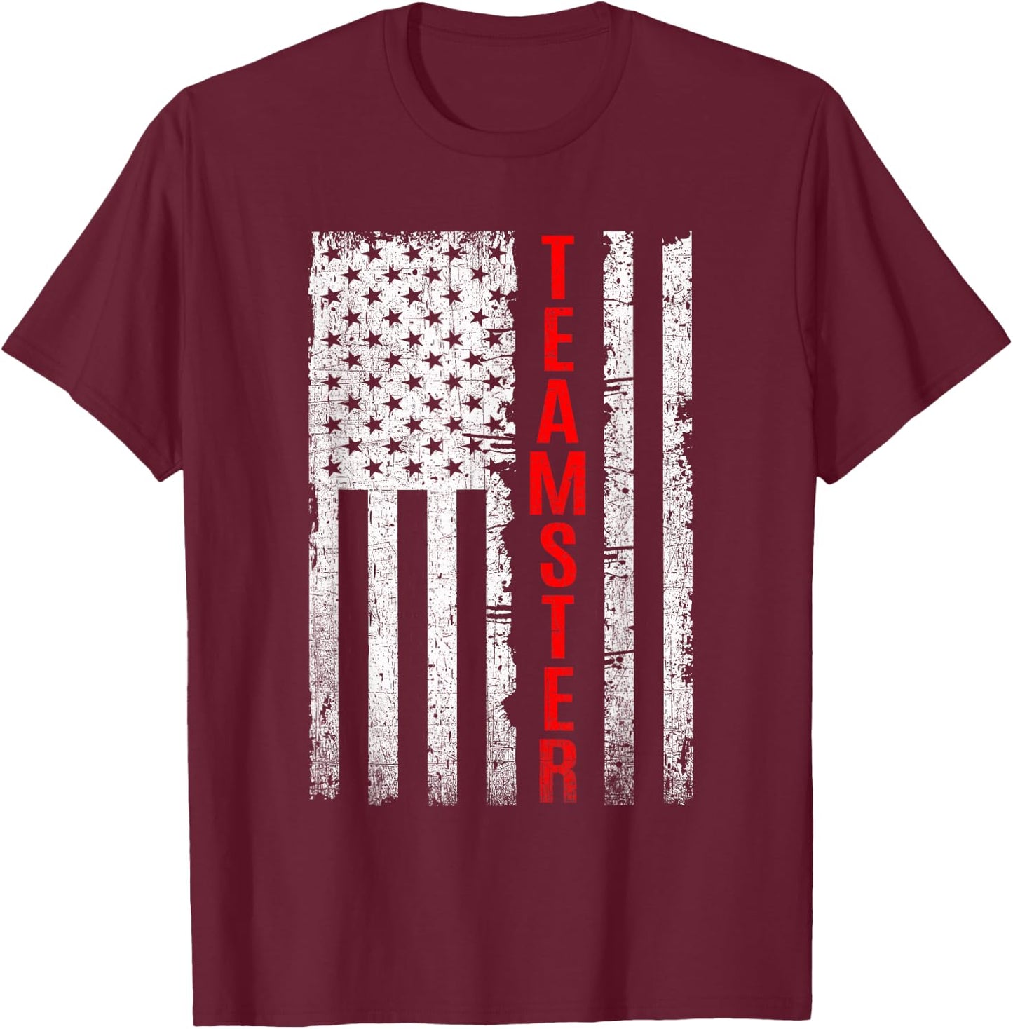 Teamster Proud American Flag Distressed T-Shirt - T-Shirt | Maroon