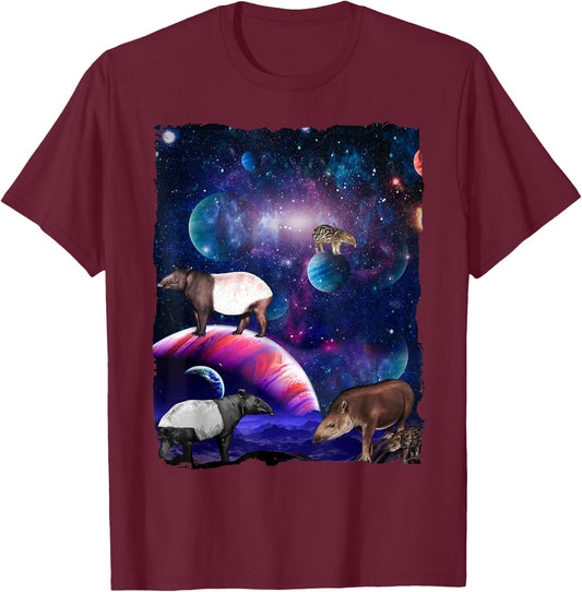 Tapir Universe Galaxy Stars Moon Space Wild Tapirs Lover T-Shirt - T-Shirt | Maroon