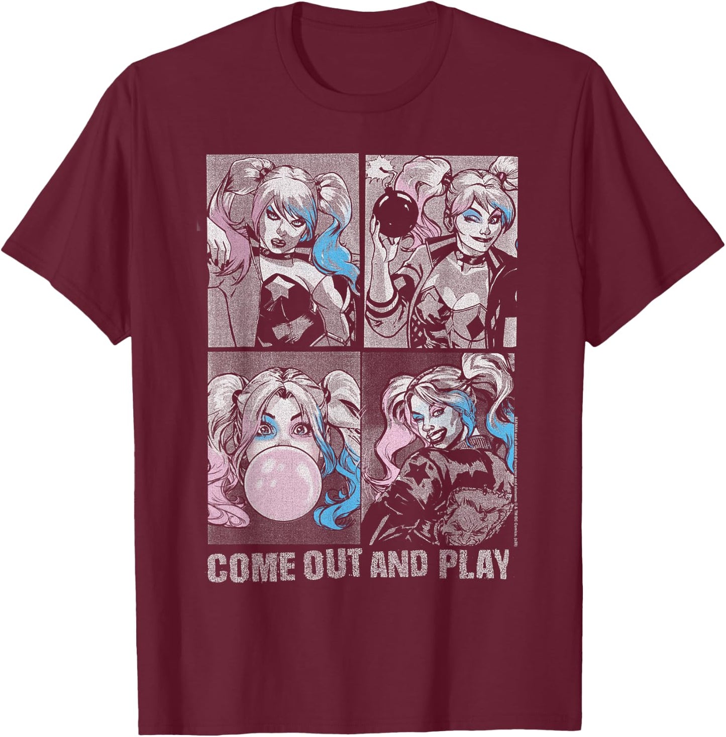 DC Comics Batman Harley Quinn Come Play C1 T-Shirt - T-Shirt | Maroon