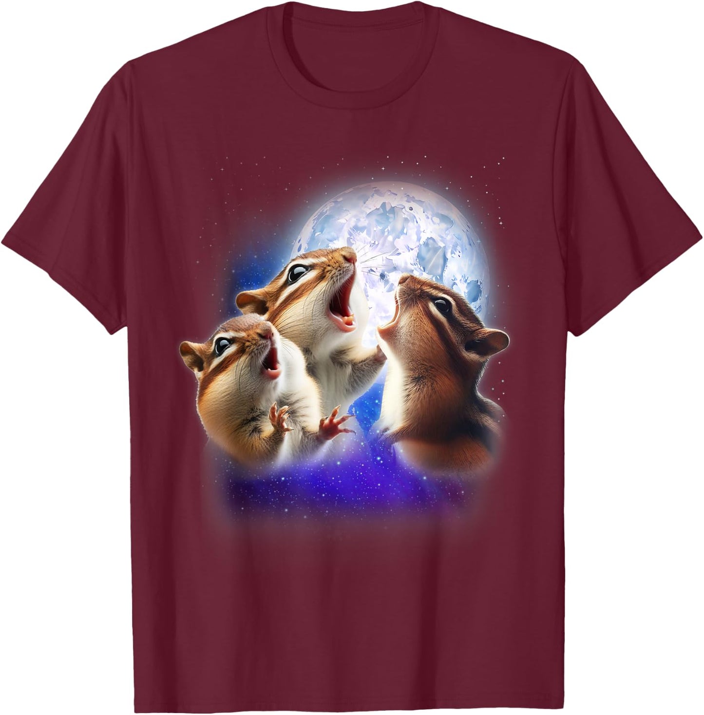 3 Chipmunk Howling At The Moon Funny Chipmunk Animal Lover T-Shirt - T-Shirt | Maroon