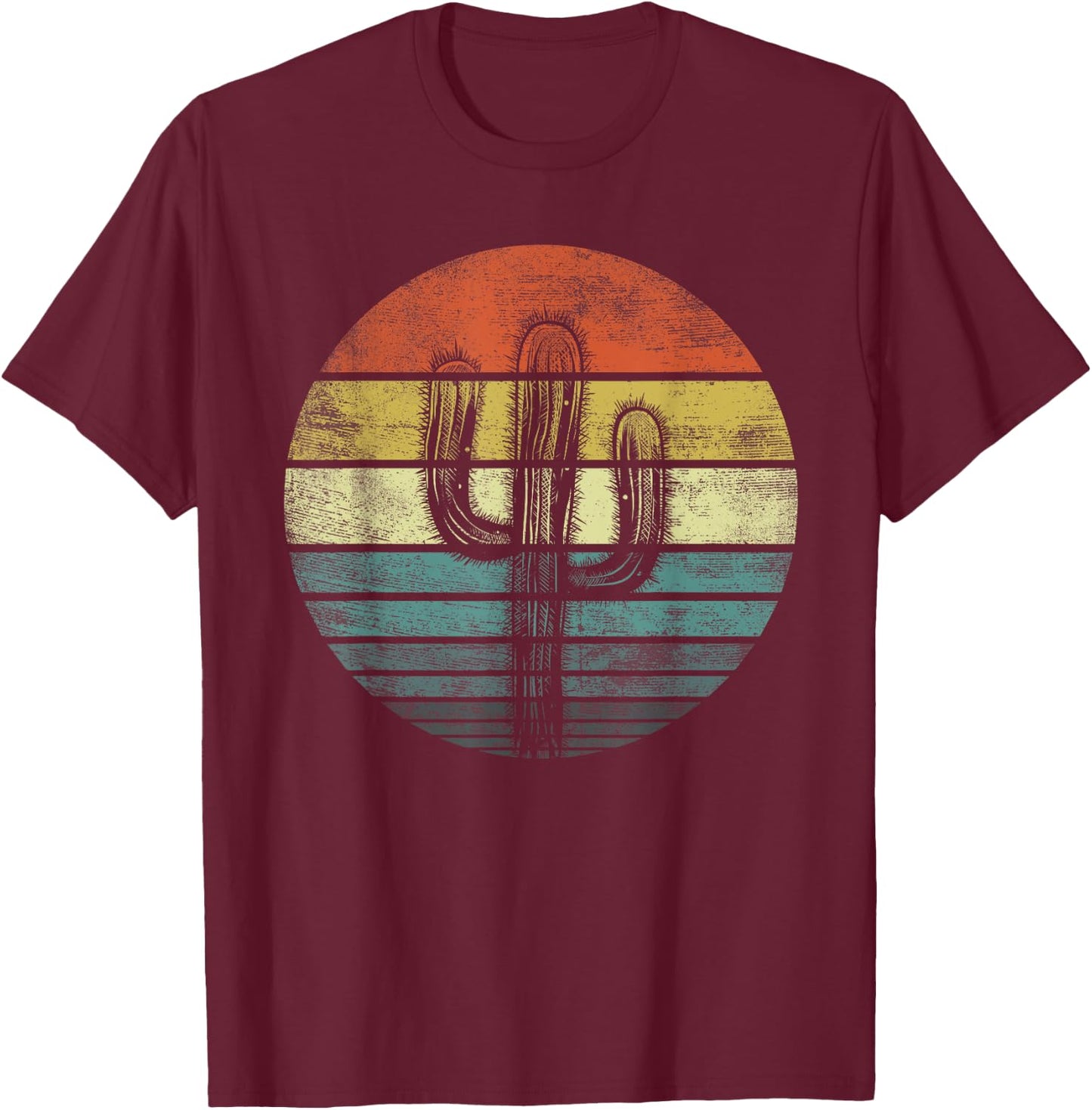 Retro Saguaro Cactus Funny Cactaceae Cacti Lover Gift T-Shirt - T-Shirt | Maroon