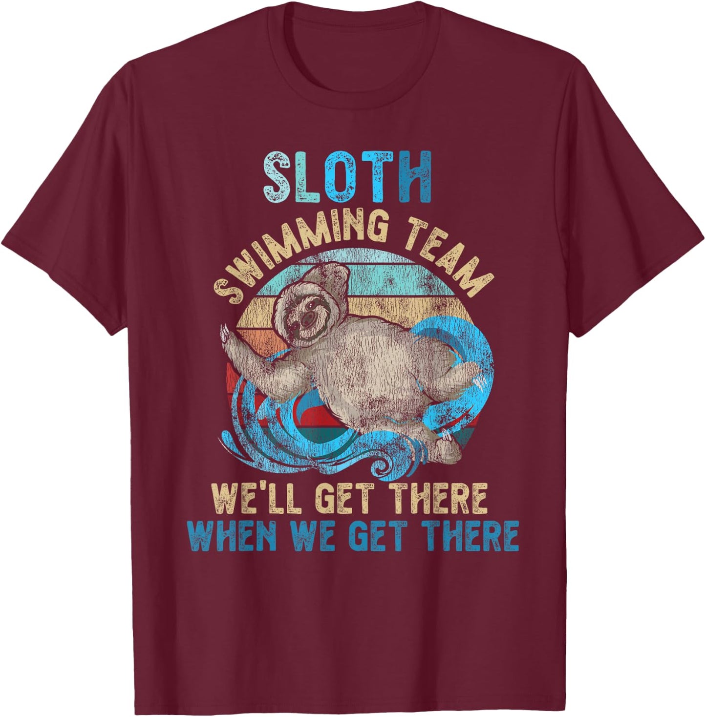 Swimmer Swim Sloth Swimming Team Retro T-Shirt - T-Shirt | Maroon
