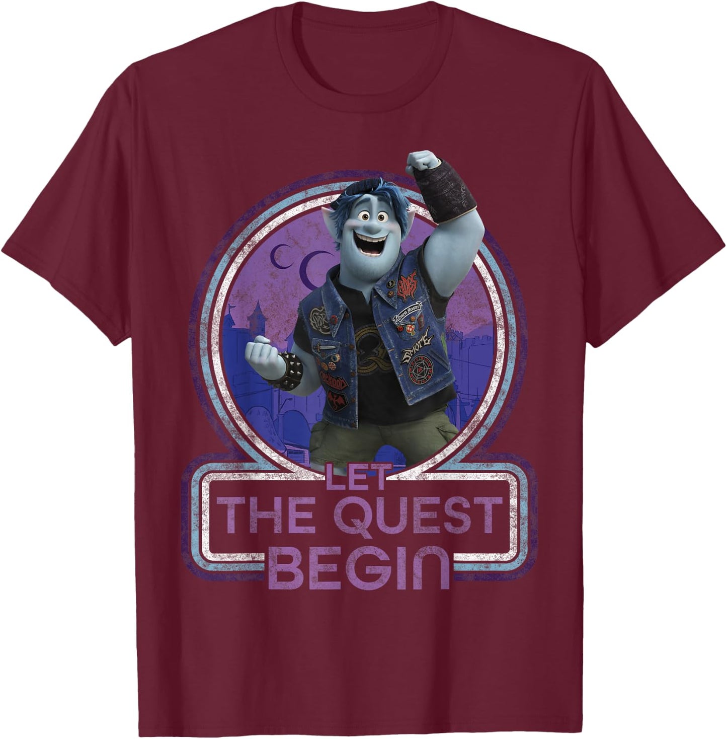 Disney Pixar Onward Barley Let The Quest Begin Portrait T-Shirt - T-Shirt | Maroon