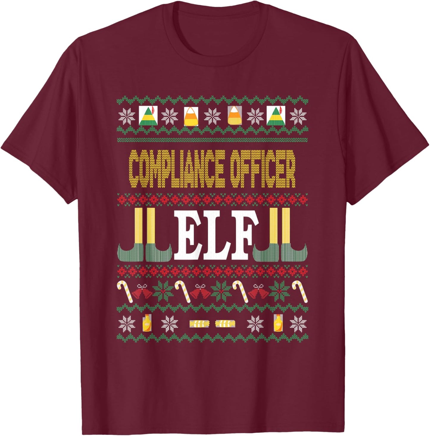Compliance Officer Elf Funny Christmas Gift T-Shirt - T-Shirt | Maroon