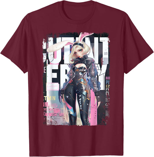 Magazine Cover Vintage Girl Bunny Collage Sexy Model Pin-Up T-Shirt - T-Shirt | Maroon