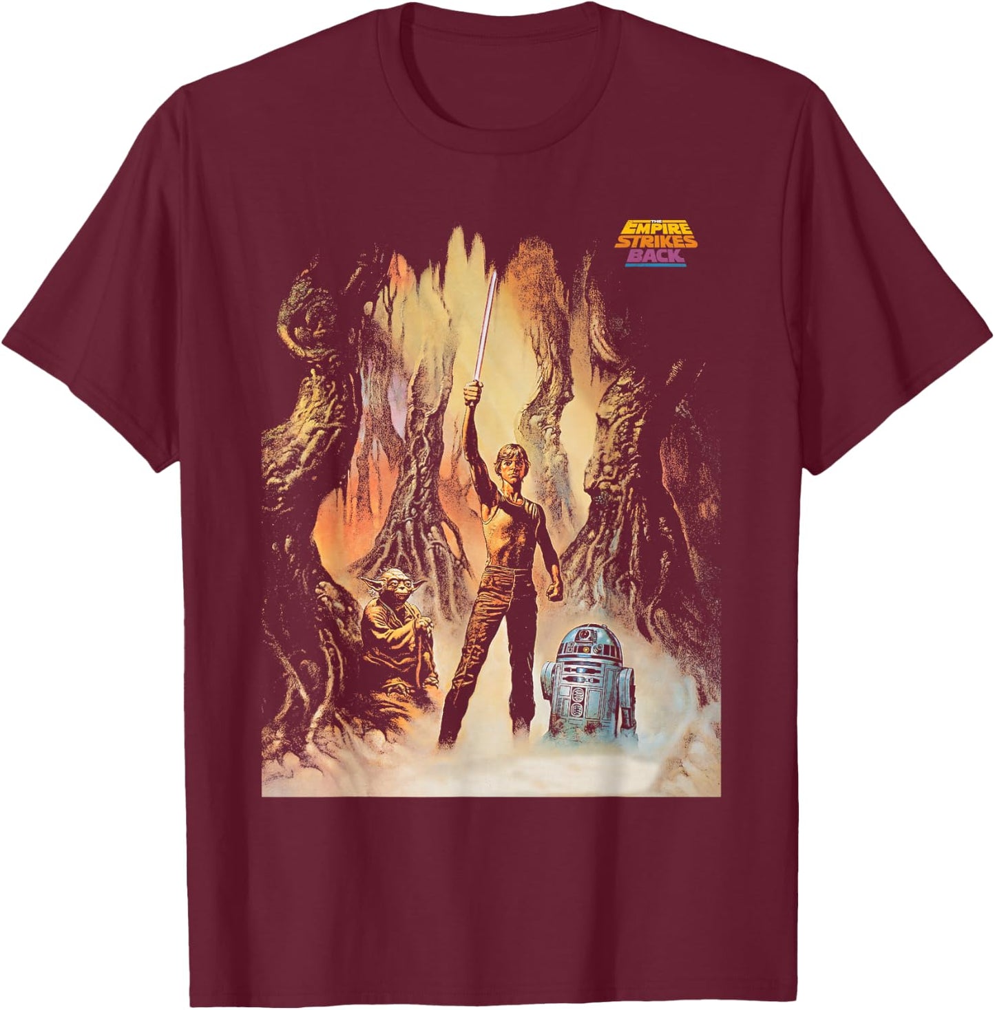 Star Wars The Empire Strikes Back Yoda Luke R2-D2 T-Shirt - T-Shirt | Maroon