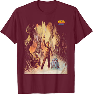 Star Wars The Empire Strikes Back Yoda Luke R2-D2 T-Shirt - T-Shirt | Maroon