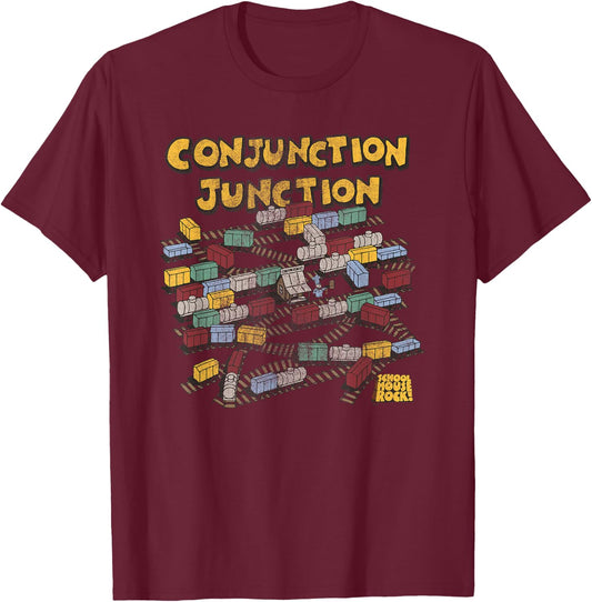 Schoolhouse Rock Conjunction Junction Railyard Retro TV Show T-Shirt - T-Shirt | Maroon