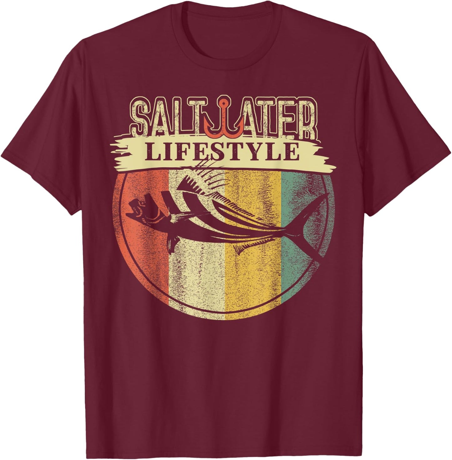 Saltwater Rooster Fishing Sport Game Fish Lover Fisherman T-Shirt - T-Shirt | Maroon