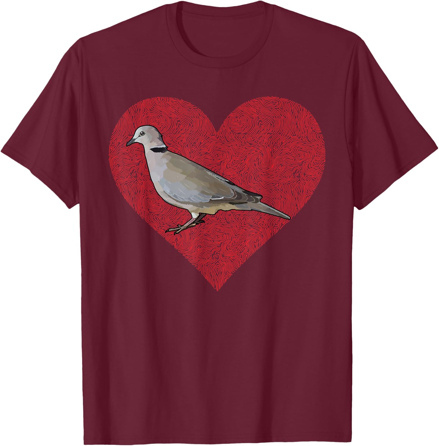 Ring-Necked Doves Valentines Day Bird Love Fingerprint T-Shirt - T-Shirt | Maroon