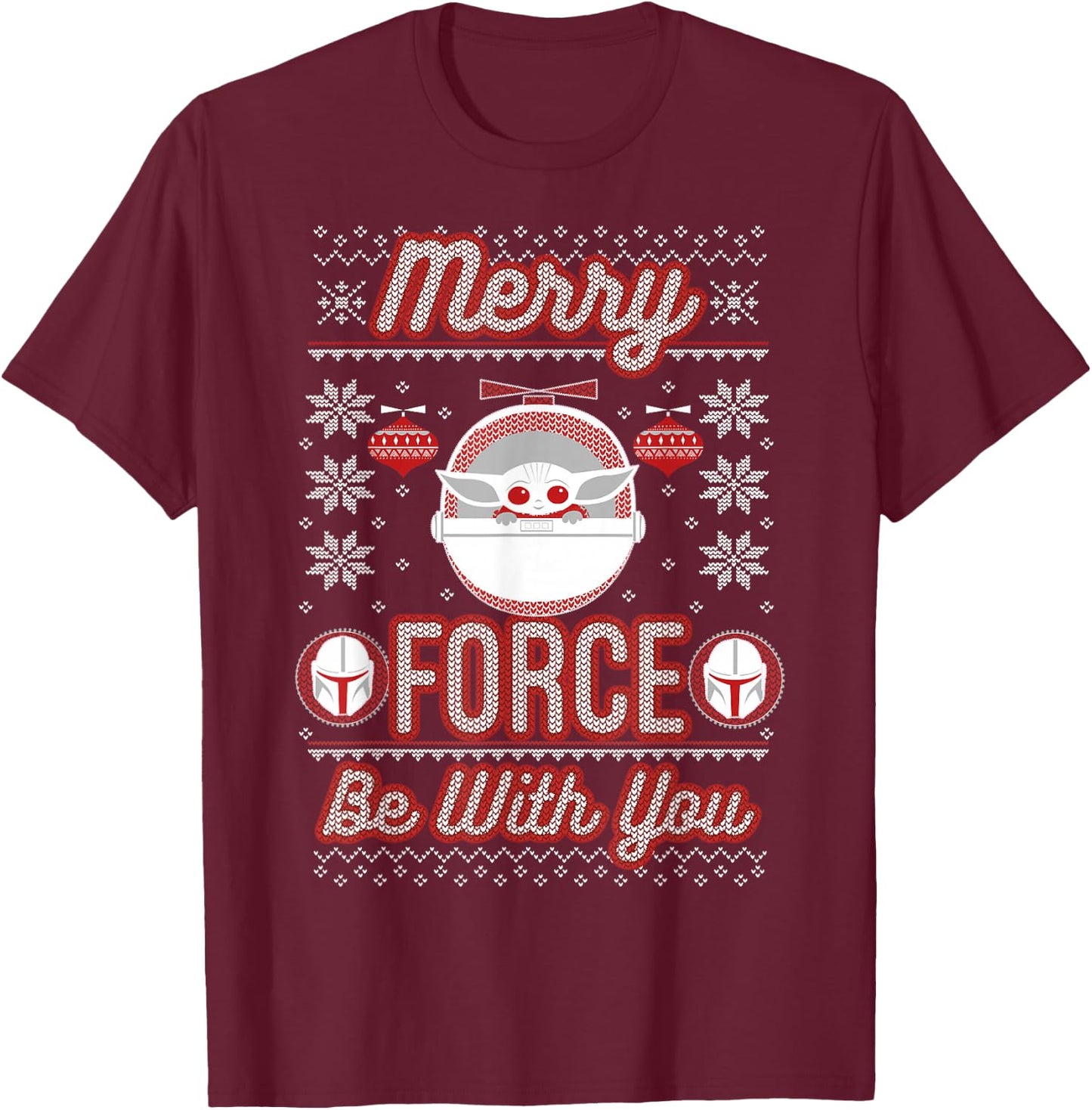 Star Wars The Mandalorian Christmas Merry Force Be With You T-Shirt - T-Shirt | Maroon