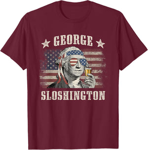 George Sloshington 4th of July Party Washington Funny T-Shirt - T-Shirt | Maroon