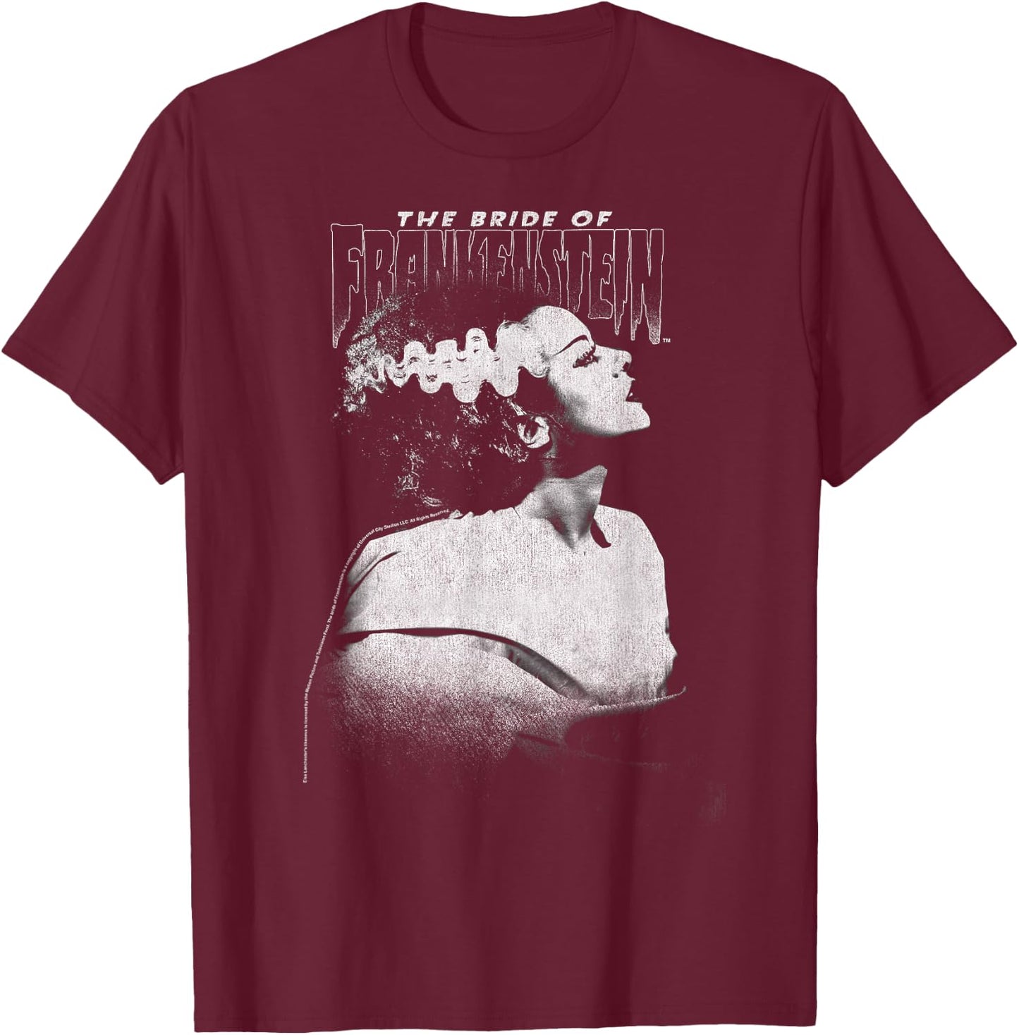 Universal Monsters Bride Of Frankenstein Dark Portrait T-Shirt - T-Shirt | Maroon