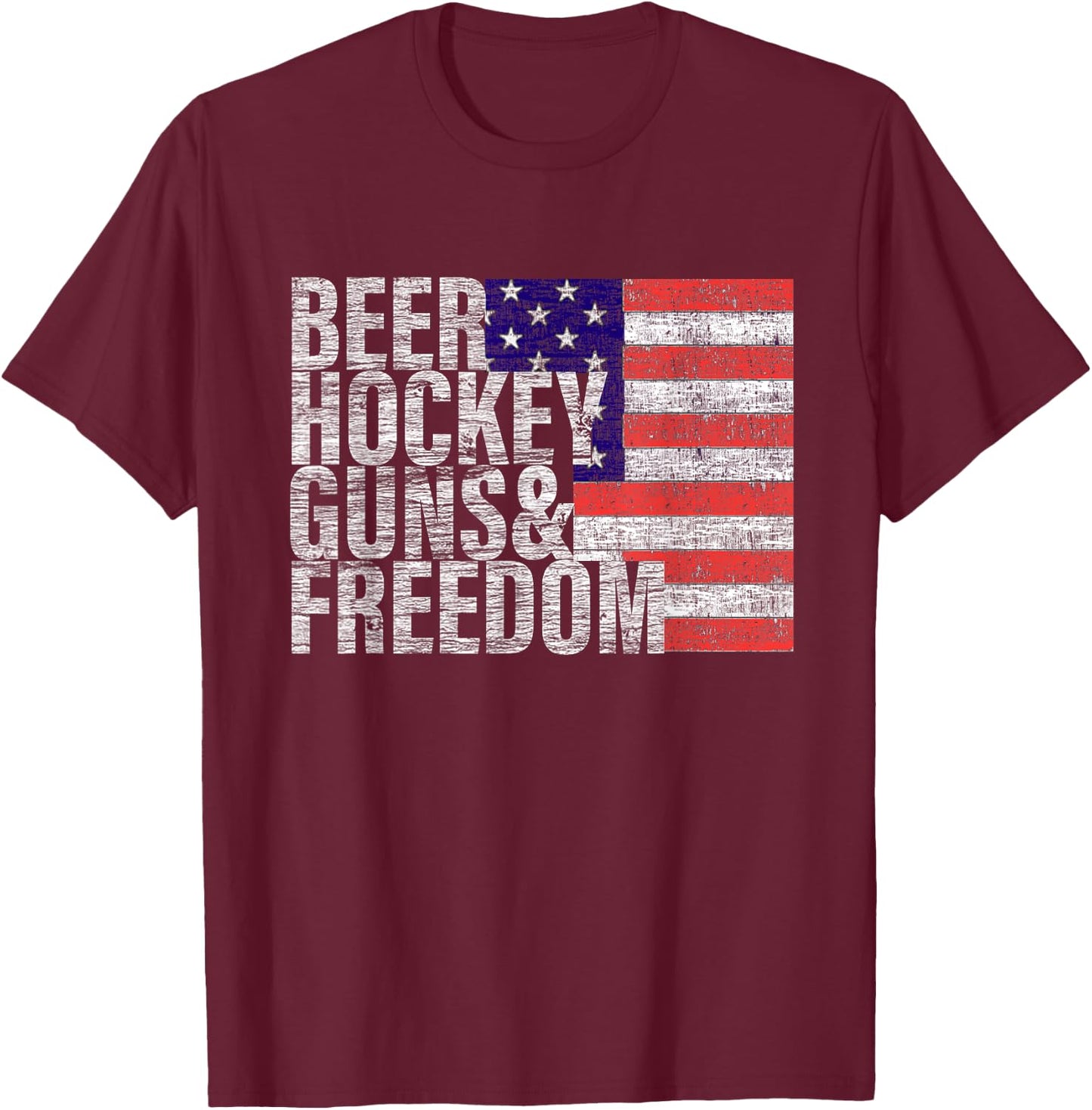 Beer Hockey Guns & Freedom T-Shirt - T-Shirt | Maroon