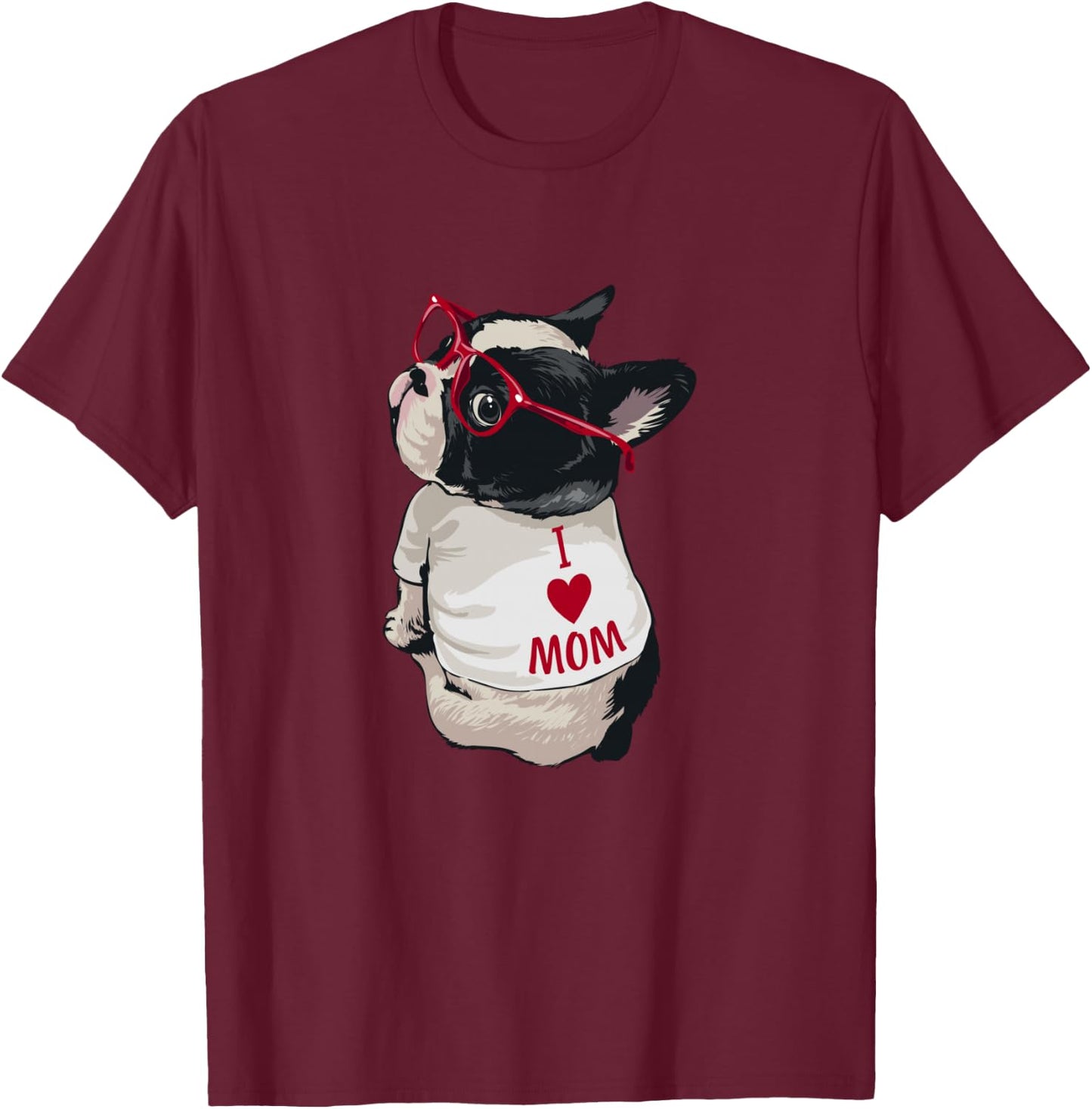 Girls I heart Mom Love Mama Boston Terrier Dog Lover T-Shirt - T-Shirt | Maroon
