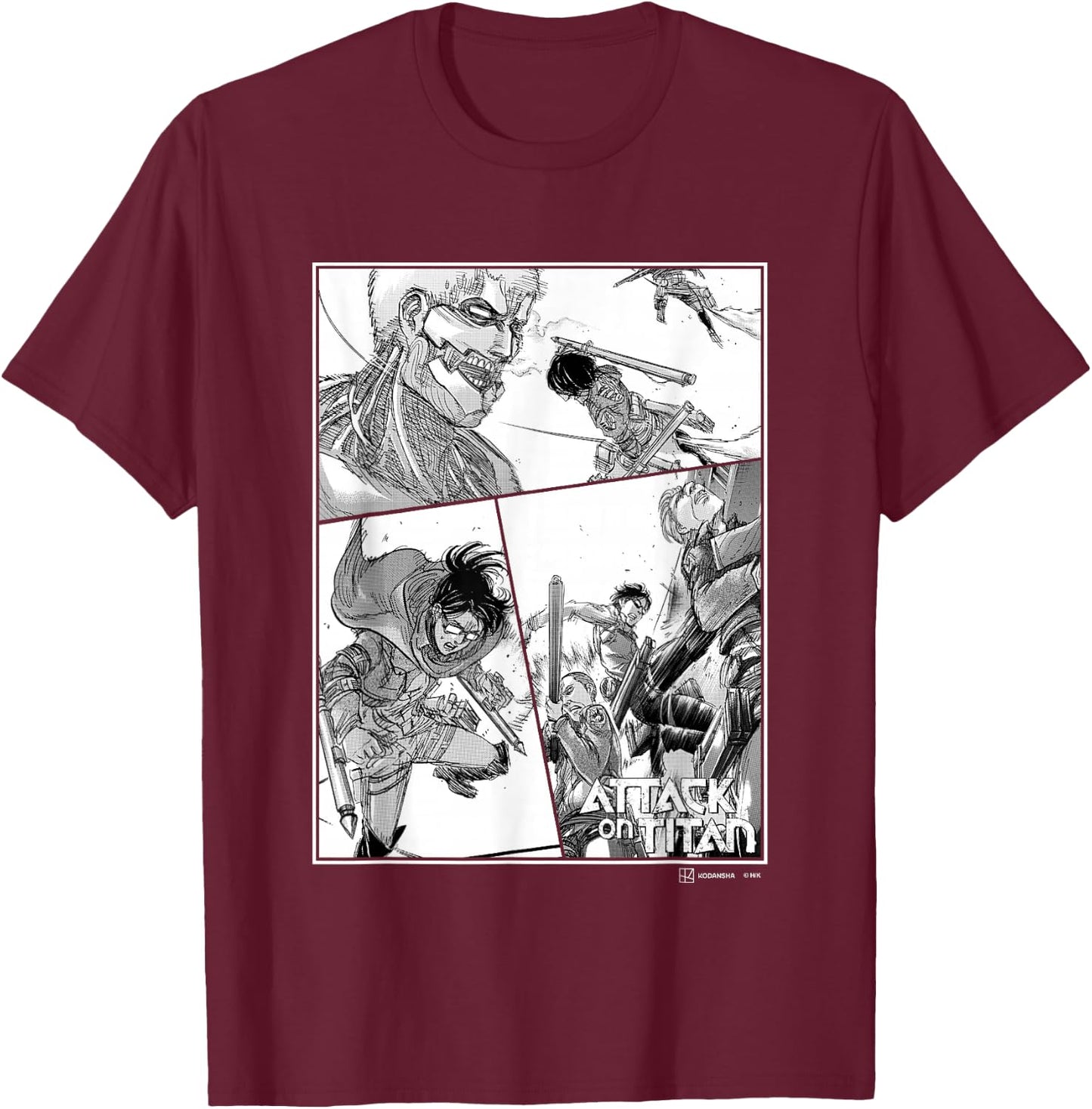Attack on Titan Survey Corps VS Armored Titan Manga Panels T-Shirt - T-Shirt | Maroon