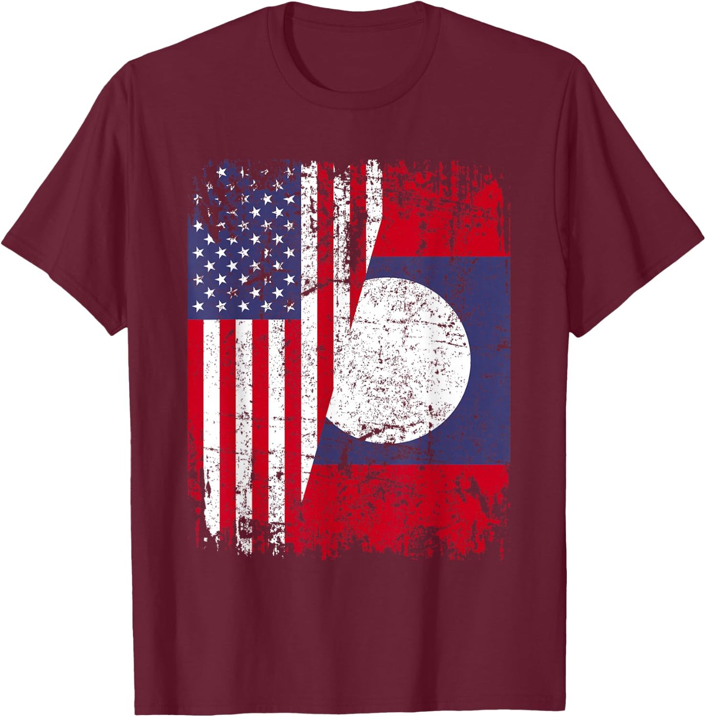 LAOTIAN ROOTS | Half American Flag | USA LAOS FLAG T-Shirt - T-Shirt | Maroon