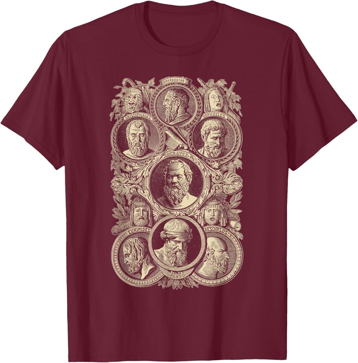 Plato Greek Philosophers Socrates Philosophy T-Shirt - T-Shirt | Maroon