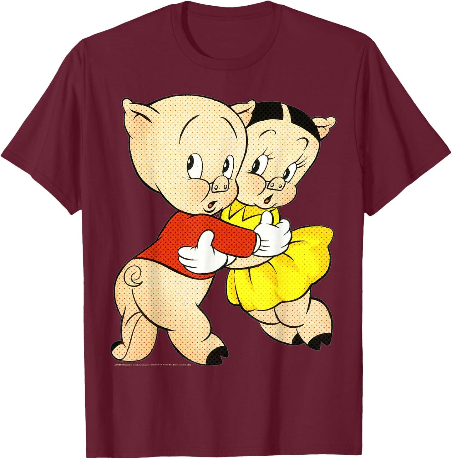 Looney Tunes Porky & Petunia Pig Portrait T-Shirt - T-Shirt | Maroon