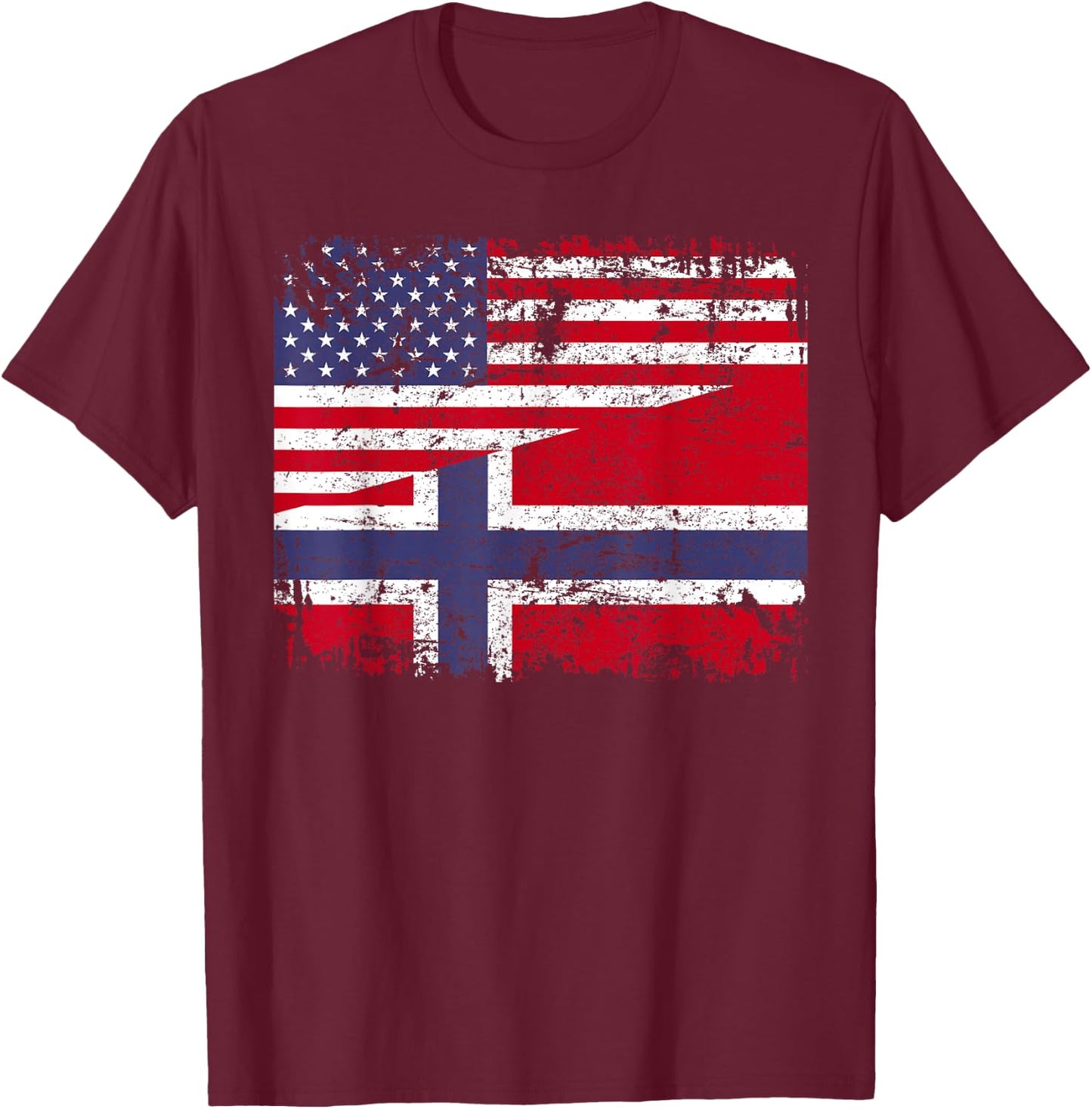 NORWEGIAN ROOTS | Half American Flag | USA NORWAY FLAG T-Shirt - T-Shirt | Maroon