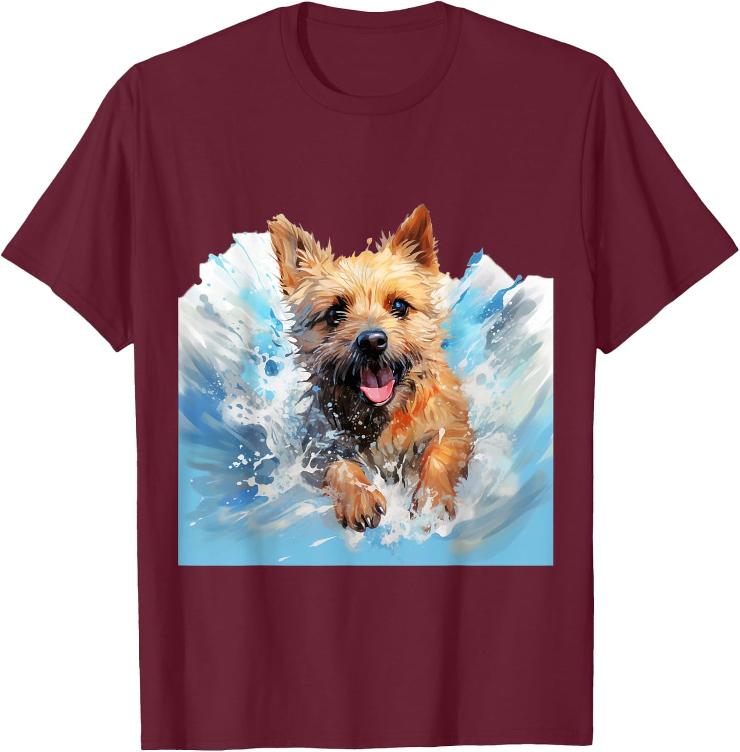Splash Art Norwich Terrier - Norwich Terrier Splash Art T-Shirt - T-Shirt | Maroon