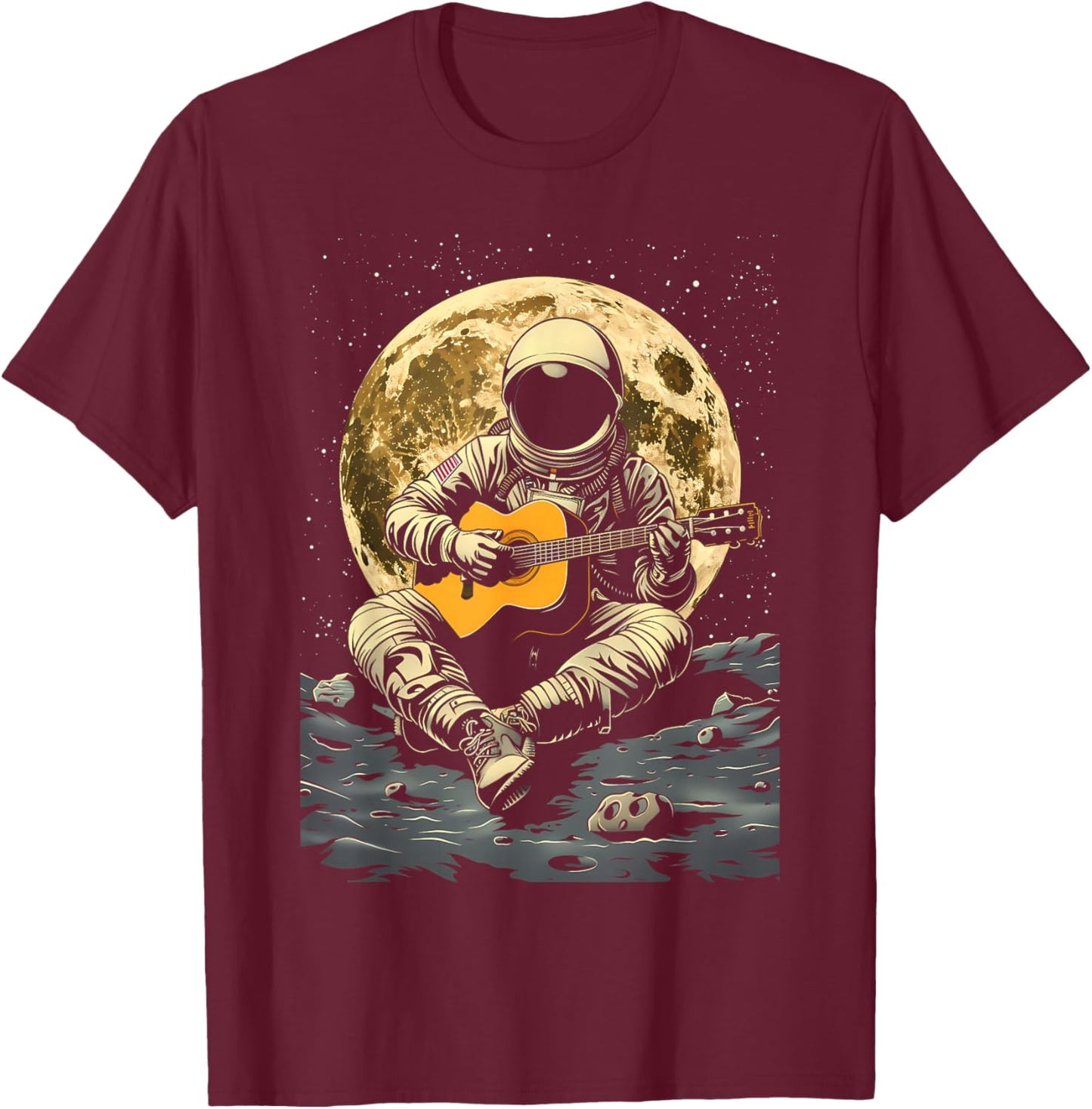 Astronaut Playing Guitar Rock Music Guitar Cosmos Space Man T-Shirt - T-Shirt | Maroon