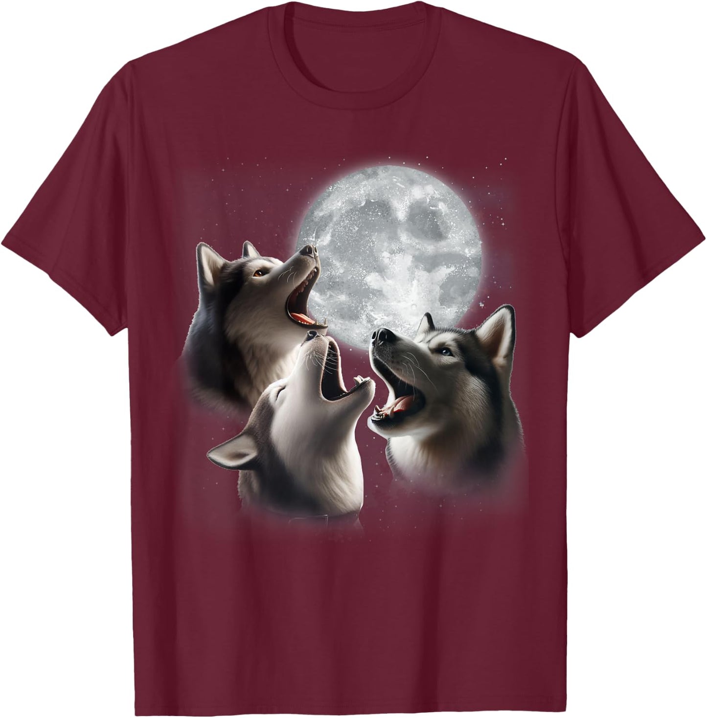 3 Husky Howling At The Moon Funny Siberian Husky Dog Lover T-Shirt - T-Shirt | Maroon